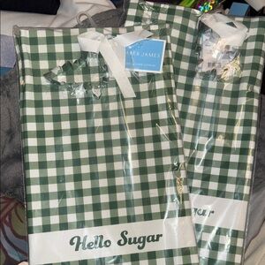 Green Gingham HELLO SUGAR Tea Towel and Cookie Cutter Set.